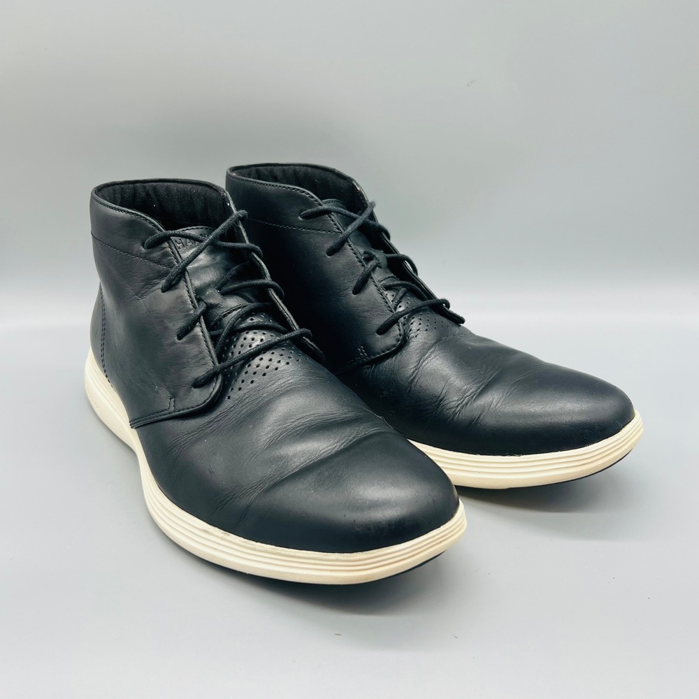 Cole Haan Boots Mens 11 Black Leather Grand OS Chukka Lace Up Booties Shoes - Picture 2 of 10